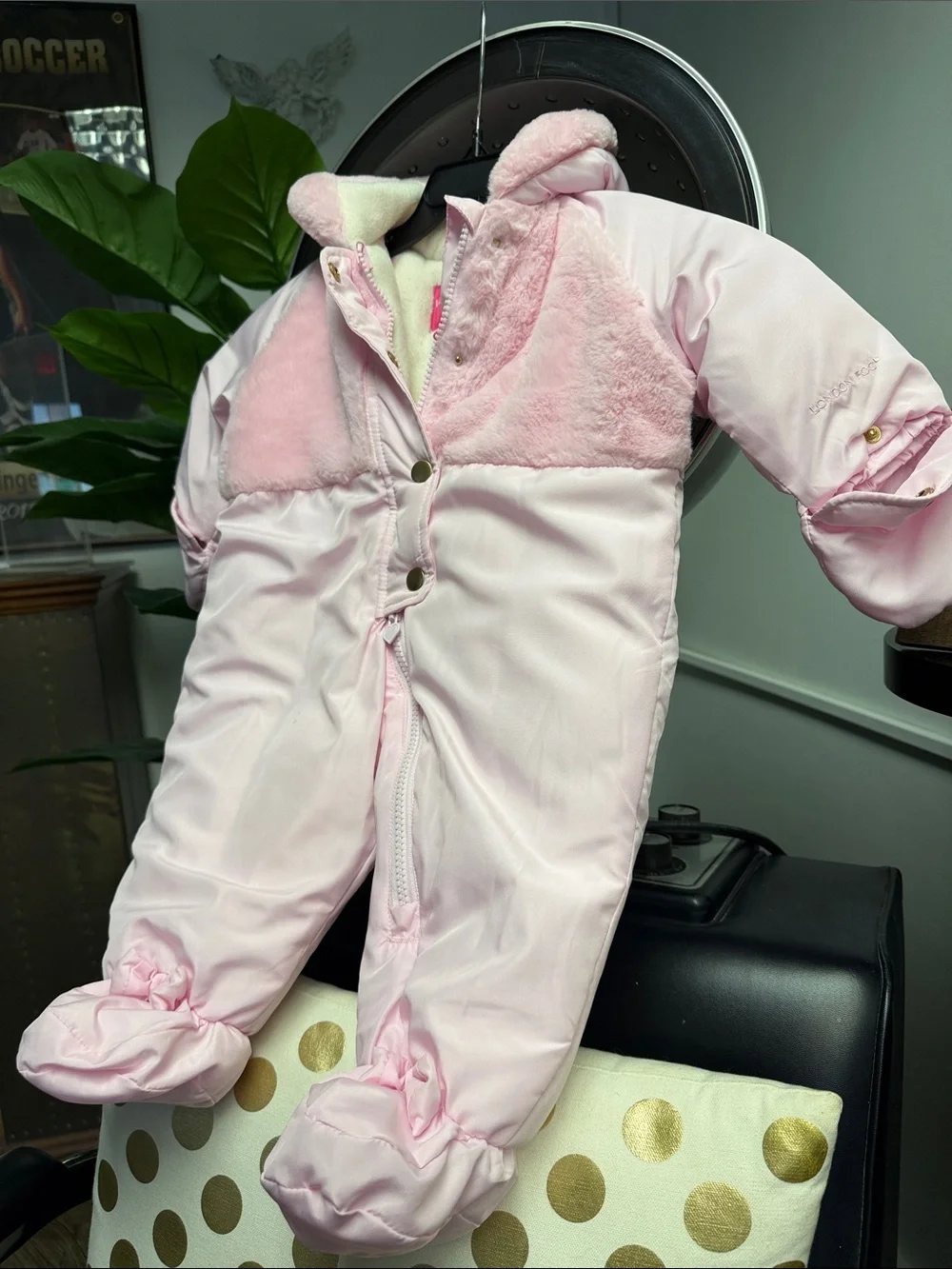 London Fog Light Pink Infant Snowsuit with Faux Fur Trim #202